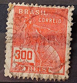 Selo Regular Cod RHM 256 Vovo Mercurio e Globo 300 Reis Filigrana H 1929 Circulado 3