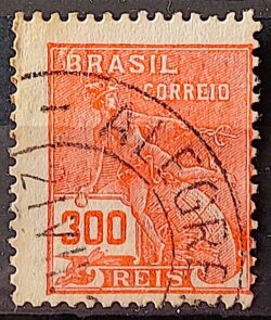 Selo Regular Cod RHM 256 Vovo Mercurio e Globo 300 Reis Filigrana H 1929 Circulado 4