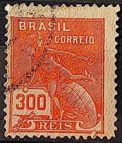 Selo Regular Cod RHM 256 Vovo Mercurio e Globo 300 Reis Filigrana H 1929 Circulado 5