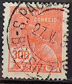 Selo Regular Cod RHM 256 Vovo Mercurio e Globo 300 Reis Filigrana H 1929 Circulado 6