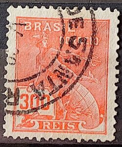 Selo Regular Cod RHM 256 Vovo Mercurio e Globo 300 Reis Filigrana H 1929 Circulado 8