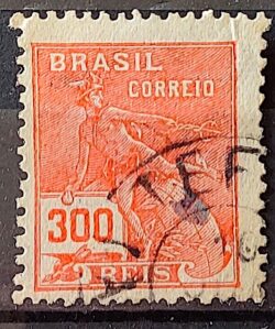 Selo Regular Cod RHM 256 Vovo Mercurio e Globo 300 Reis Filigrana H 1929 Circulado 9
