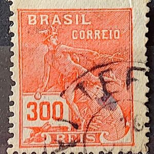 Selo Regular Cod RHM 256 Vovo Mercurio e Globo 300 Reis Filigrana H 1929 Circulado 9