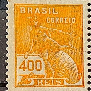 Selo Regular Cod RHM 257 Vovo Mercurio e Globo 400 Reis Filigrana H 1929