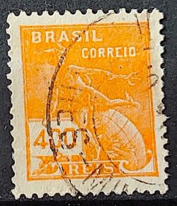 Selo Regular Cod RHM 257 Vovo Mercurio e Globo 400 Reis Filigrana H 1929 Circulado 1