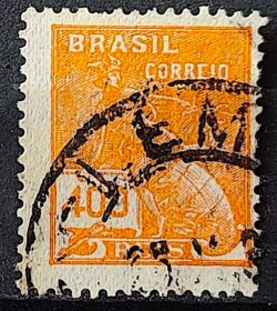 Selo Regular Cod RHM 257 Vovo Mercurio e Globo 400 Reis Filigrana H 1929 Circulado 2
