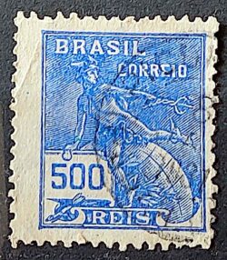 Selo Regular Cod RHM 258 Vovo Mercurio e Globo 500 Reis Filigrana H 1929 Circulado 2