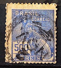 Selo Regular Cod RHM 258 Vovo Mercurio e Globo 500 Reis Filigrana H 1929 Circulado 3