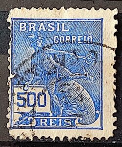 Selo Regular Cod RHM 258 Vovo Mercurio e Globo 500 Reis Filigrana H 1929 Circulado 4
