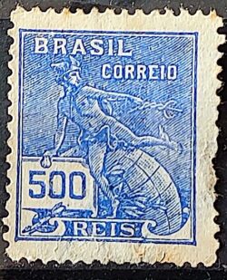 Selo Regular Cod RHM 258 Vovo Mercurio e Globo 500 Reis Filigrana H 1929 Circulado 5