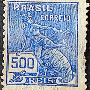 Selo Regular Cod RHM 258 Vovo Mercurio e Globo 500 Reis Filigrana H 1929 Circulado 5