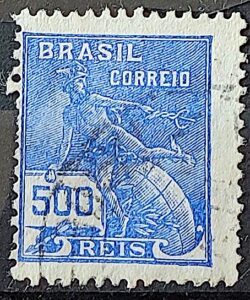 Selo Regular Cod RHM 258 Vovo Mercurio e Globo 500 Reis Filigrana H 1929 Circulado 7
