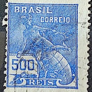 Selo Regular Cod RHM 258 Vovo Mercurio e Globo 500 Reis Filigrana H 1929 Circulado 7