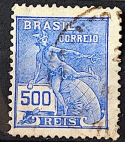 Selo Regular Cod RHM 258 Vovo Mercurio e Globo 500 Reis Filigrana H 1929 Circulado 8