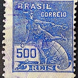 Selo Regular Cod RHM 258 Vovo Mercurio e Globo 500 Reis Filigrana H 1929 Circulado 9