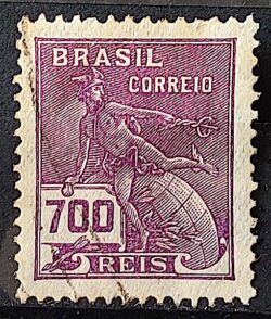 Selo Regular Cod RHM 260 Vovo Mercurio e Globo 700 Reis Filigrana H 1929 Circulado 1