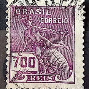 Selo Regular Cod RHM 260 Vovo Mercurio e Globo 700 Reis Filigrana H 1929 Circulado 2