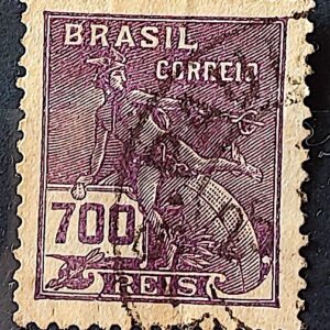 Selo Regular Cod RHM 260 Vovo Mercurio e Globo 700 Reis Filigrana H 1929 Circulado 3