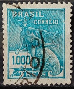 Selo Regular Cod RHM 261 Vovo Mercurio e Globo 1000 Reis Filigrana H 1929 Circulado 2