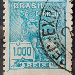 Selo Regular Cod RHM 261 Vovo Mercurio e Globo 1000 Reis Filigrana H 1929 Circulado 3