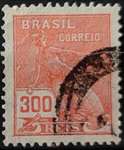 Selo Regular Cod RHM 264 Vovo Mercurio e Globo 300 Reis Filigrana I 1929 Circulado 11
