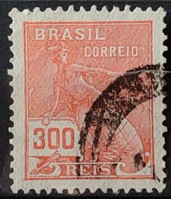 Selo Regular Cod RHM 264 Vovo Mercurio e Globo 300 Reis Filigrana I 1929 Circulado 12