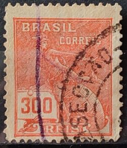 Selo Regular Cod RHM 264 Vovo Mercurio e Globo 300 Reis Filigrana I 1929 Circulado 14