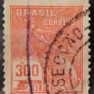 Selo Regular Cod RHM 264 Vovo Mercurio e Globo 300 Reis Filigrana I 1929 Circulado 14