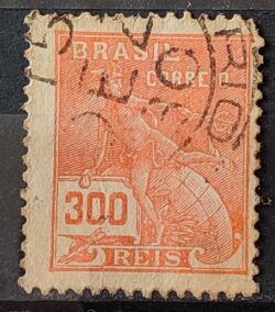 Selo Regular Cod RHM 264 Vovo Mercurio e Globo 300 Reis Filigrana I 1929 Circulado 2