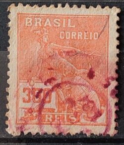 Selo Regular Cod RHM 264 Vovo Mercurio e Globo 300 Reis Filigrana I 1929 Circulado 3