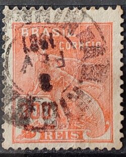 Selo Regular Cod RHM 264 Vovo Mercurio e Globo 300 Reis Filigrana I 1929 Circulado 4