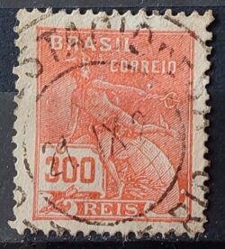 Selo Regular Cod RHM 264 Vovo Mercurio e Globo 300 Reis Filigrana I 1929 Circulado 5