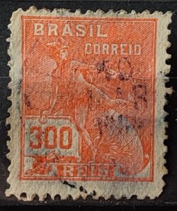 Selo Regular Cod RHM 264 Vovo Mercurio e Globo 300 Reis Filigrana I 1929 Circulado 6
