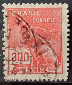 Selo Regular Cod RHM 264 Vovo Mercurio e Globo 300 Reis Filigrana I 1929 Circulado 8