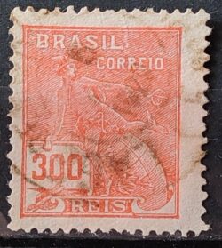 Selo Regular Cod RHM 264 Vovo Mercurio e Globo 300 Reis Filigrana I 1929 Circulado 9