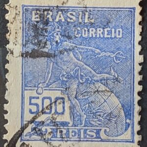 Selo Regular Cod RHM 272 Vovo Mercurio e Globo 500 Reis Filigrana J 1930 Circulado 1