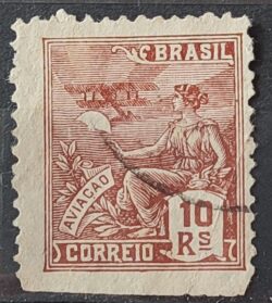 Selo Regular Cod RHM 275 Vovo Aviacao Aviao 10 Reis Filigrana K 1931 Circulado 1