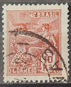 Selo Regular Cod RHM 275 Vovo Aviacao Aviao 10 Reis Filigrana K 1931 Circulado 10