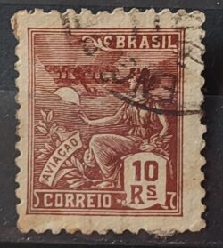 Selo Regular Cod RHM 275 Vovo Aviacao Aviao 10 Reis Filigrana K 1931 Circulado 2