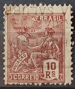 Selo Regular Cod RHM 275 Vovo Aviacao Aviao 10 Reis Filigrana K 1931 Circulado 3