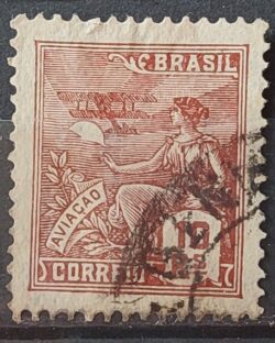 Selo Regular Cod RHM 275 Vovo Aviacao Aviao 10 Reis Filigrana K 1931 Circulado 4