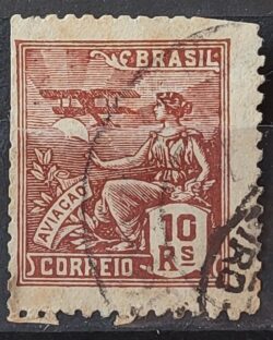 Selo Regular Cod RHM 275 Vovo Aviacao Aviao 10 Reis Filigrana K 1931 Circulado 9