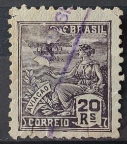 Selo Regular Cod RHM 276 Vovo Aviacao Aviao 20 Reis Filigrana K 1931 Circulado 1