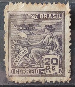 Selo Regular Cod RHM 276 Vovo Aviacao Aviao 20 Reis Filigrana K 1931 Circulado 10