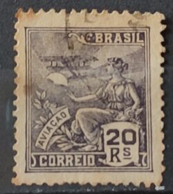 Selo Regular Cod RHM 276 Vovo Aviacao Aviao 20 Reis Filigrana K 1931 Circulado 13