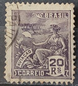 Selo Regular Cod RHM 276 Vovo Aviacao Aviao 20 Reis Filigrana K 1931 Circulado 14