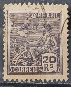 Selo Regular Cod RHM 276 Vovo Aviacao Aviao 20 Reis Filigrana K 1931 Circulado 15