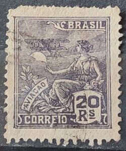 Selo Regular Cod RHM 276 Vovo Aviacao Aviao 20 Reis Filigrana K 1931 Circulado 17