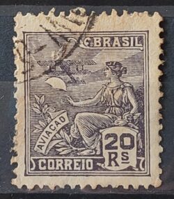 Selo Regular Cod RHM 276 Vovo Aviacao Aviao 20 Reis Filigrana K 1931 Circulado 2