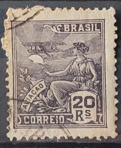 Selo Regular Cod RHM 276 Vovo Aviacao Aviao 20 Reis Filigrana K 1931 Circulado 3